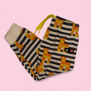Adidas x LEGO Kids Joggers 2T Striped Giraffe Print Sweatpants Yellow Drawstring